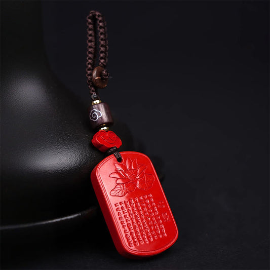 Buddhist Blessing Natural Cinnabar Heart Sutra Blessing Key Chain