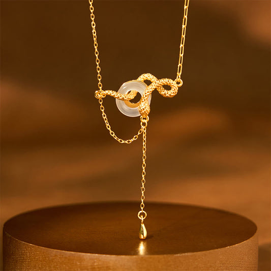 Buddhist Blessing Chalcedony Peace Buckle 925 Sterling Silver Gold Year Of The Snake Harmony Necklace Pendant