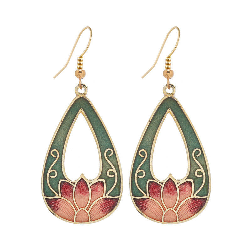 Buddhist Blessing Lotus Butterfly Flower Alloy Copper Enlightenment Drop Earrings