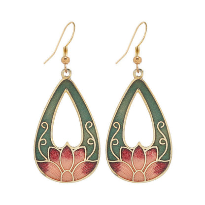 Buddhist Blessing Lotus Butterfly Flower Alloy Copper Enlightenment Drop Earrings