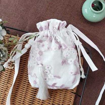 Buddhist Blessing Embroidered Flowers Cherry Blossoms Vine Canvas Crossbody Bag Shoulder Bag