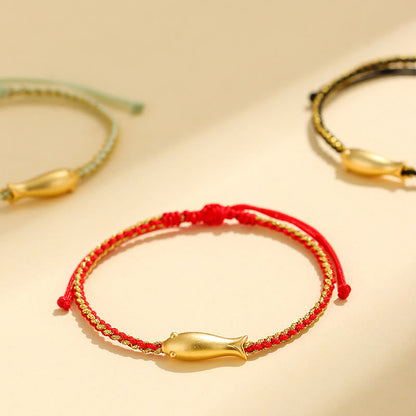 Buddhist Blessing 999 Sterling Silver Lucky Koi Fish Protection Rope Bracelet