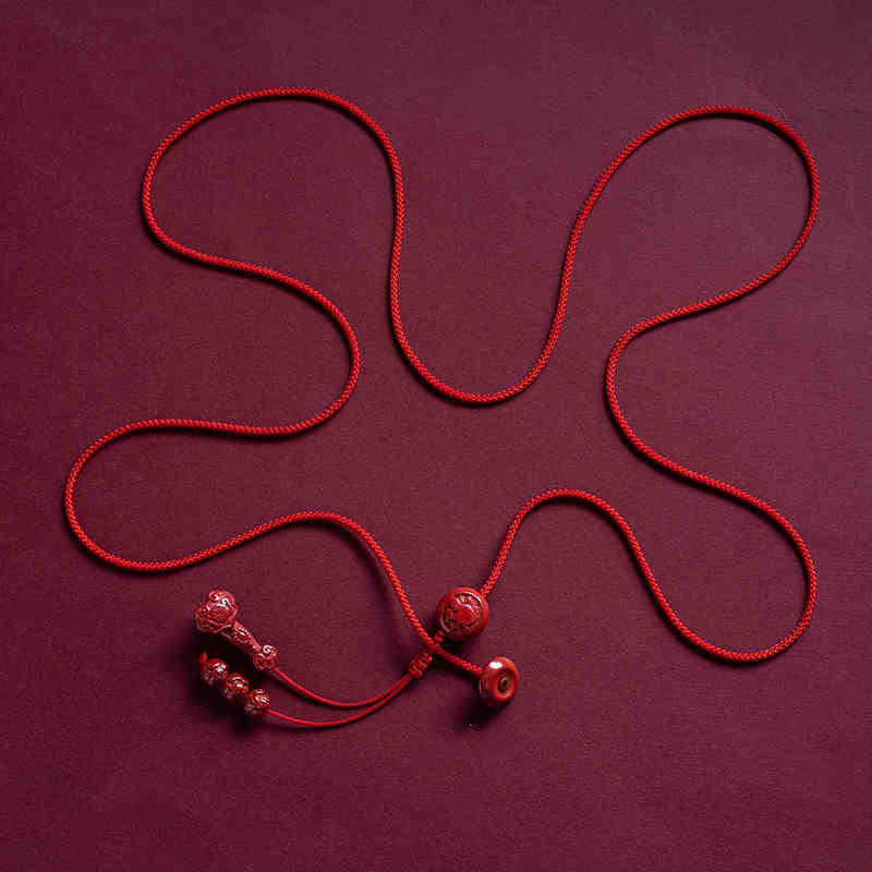 Buddhist Blessing Natural Cinnabar Chinese Zodiac Ruyi Handle Fu Character Lotus Blessing Red String Belly Chain