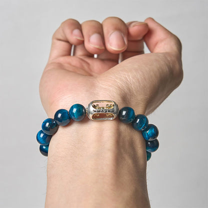 Buddhist Blessing Natural Blue Tiger Eye Om Mani Padme Hum Strength Bracelet