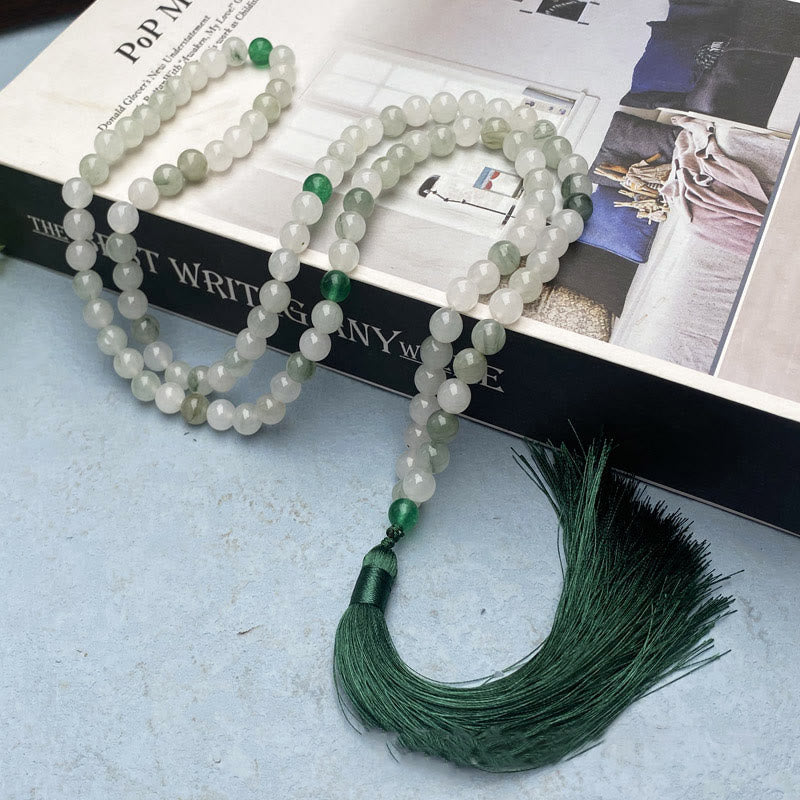 Buddhist Blessing 108 Mala Beads Natural Tianshan Jade Tassel Luck Bracelet