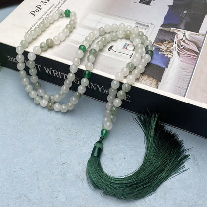 Buddhist Blessing 108 Mala Beads Natural Tianshan Jade Tassel Luck Bracelet