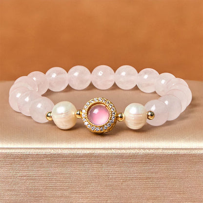 Buddhist Blessing Pink Crystal Pearl Warmth Bracelet