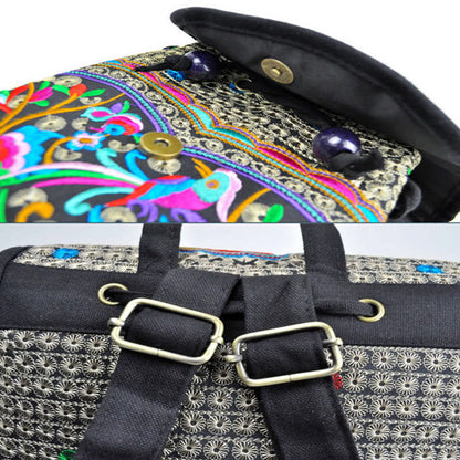 Buddhist Blessing Peony Chinese Money Tree Embroidery Canvas Backpack