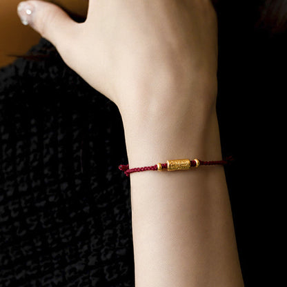 Buddhist Blessing 999 Gold Good Luck Amulet Carved Design Handmade Strength Braided Rope Bracelet