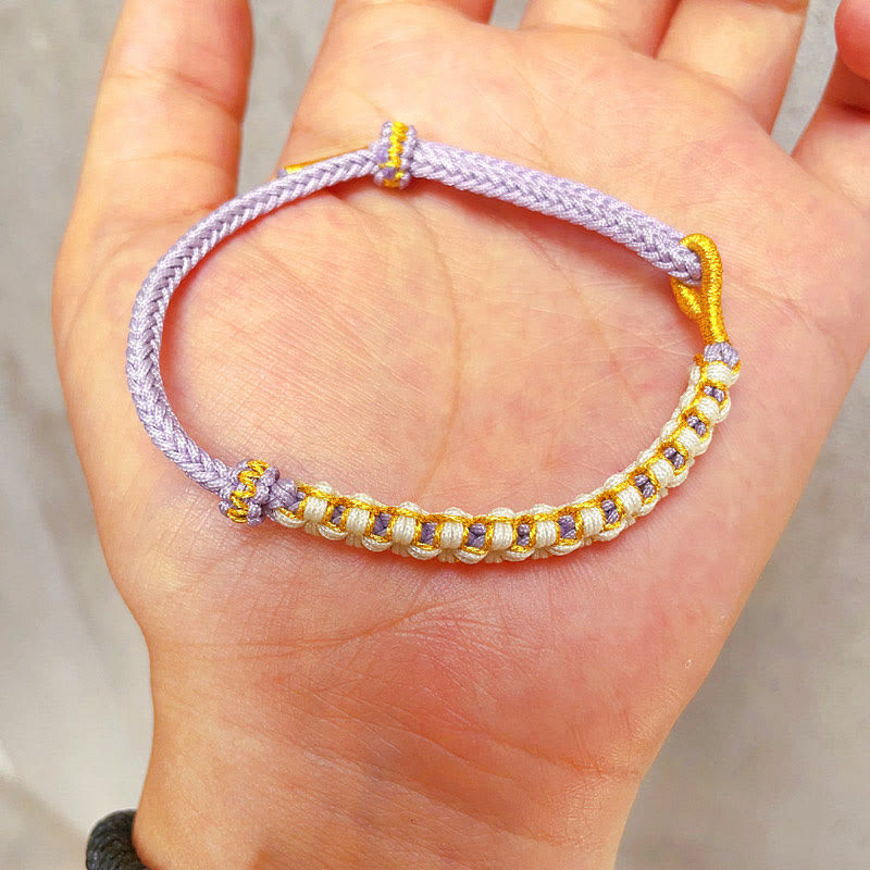 Buddhist Blessing Tibetan Gold Thread Colorful Peach Blossom Knot Connection Braided Bracelet