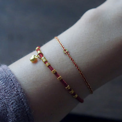 Buddhist Blessing 999 Gold Small Gourd Charm Handmade Luck Strength Rope Bracelet