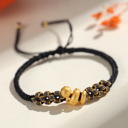 Buddhist Blessing Handmade 999 Sterling Silver Year Of The Snake Red String Heart Peach Blossom Luck Bracelet