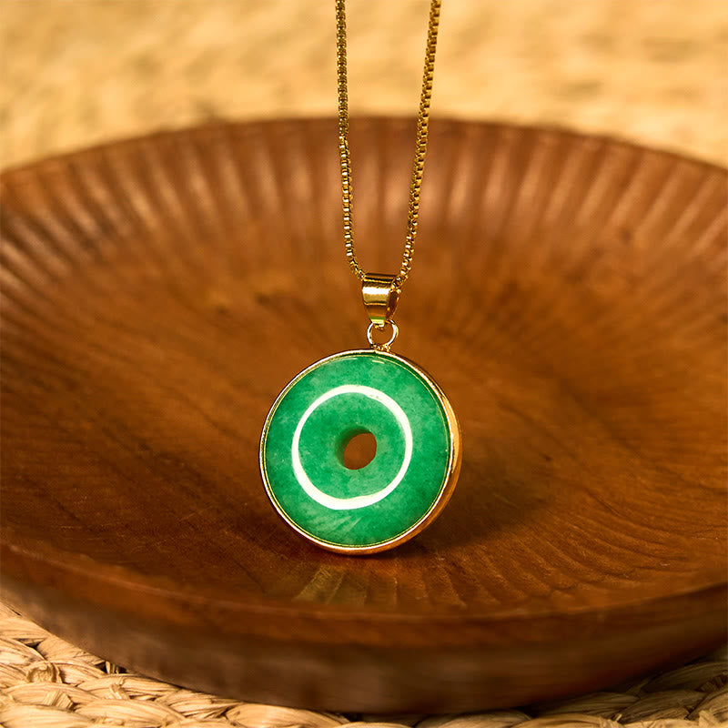 Buddhist Blessing Natural Cyan Jade Peace Buckle Healing Luck Necklace Pendant