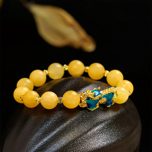 Buddhist Blessing Natural Topaz Color Change PiXiu Wealth Bracelet