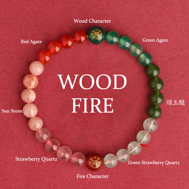 Buddhist Blessing Five Elements Various Agate Crystal Black Onyx Green Chalcedony Aquamarine Wisdom Bracelet