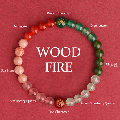 Buddhist Blessing Five Elements Various Agate Crystal Black Onyx Green Chalcedony Aquamarine Wisdom Bracelet
