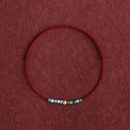 Buddhist Blessing 999 Gold Beads Turquoise Protection Braided Bracelet Anklet