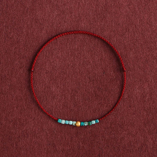 Buddhist Blessing 999 Gold Beads Turquoise Protection Braided Bracelet Anklet