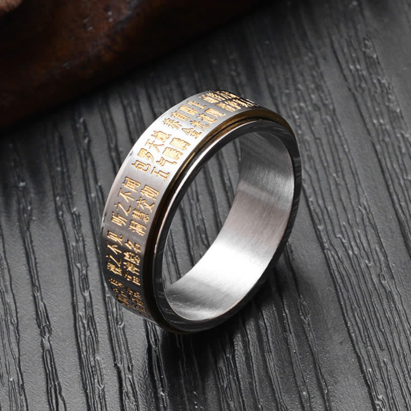 Buddhist Blessing Bagua Yin Yang Chinese Characters Titanium Steel Balance Rotatable Ring