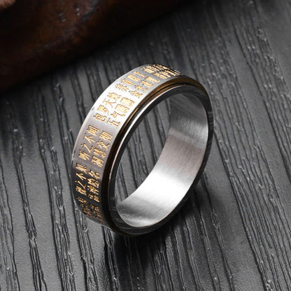 Buddhist Blessing Bagua Yin Yang Chinese Characters Titanium Steel Balance Rotatable Ring