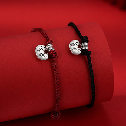 Buddhist Blessing Handmade 925 Sterling Silver Peace And Joy Safe Well Wish Lock Strength Braided Rope Bracelet