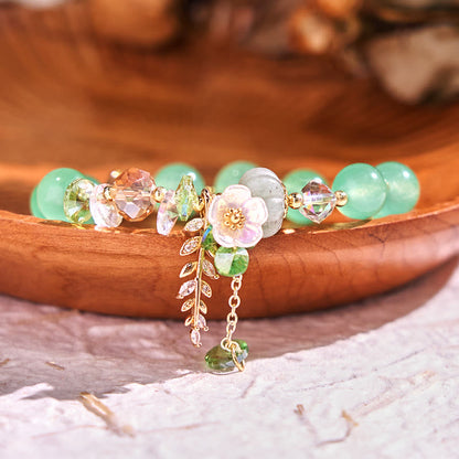 Buddhist Blessing Blue Crystal Amethyst Sun Stone Green Aventurine Healing Bracelet