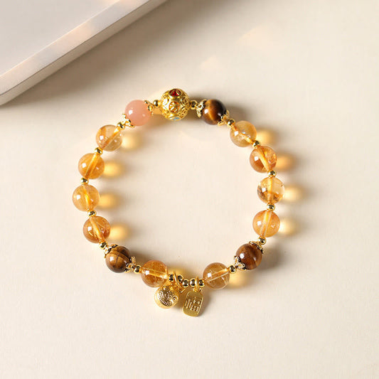 Buddhist Blessing Natural Citrine Fu Character Lucky Beast Prosperity Bracelet
