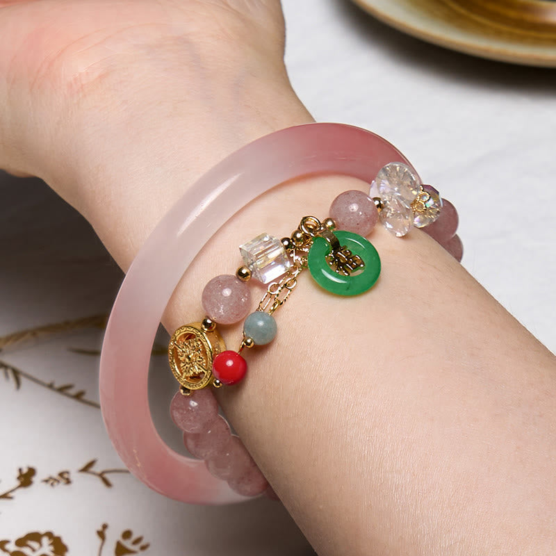 Buddhist Blessing Attracting Love and Protection Pink Bracelet Bangle Bundle