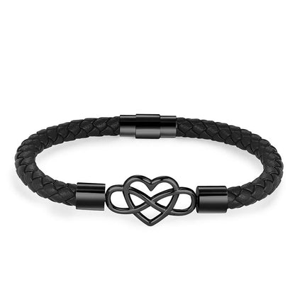 Buddhist Blessing Endless Knot Heart Leather Titanium Steel Strength Buckle Bracelet
