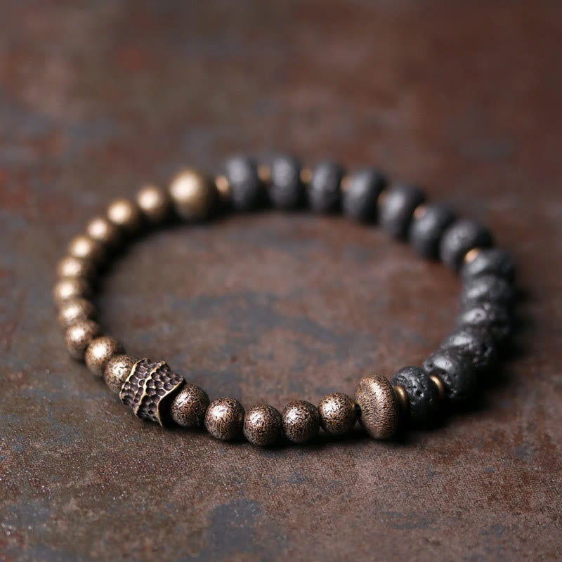 Buddhist Blessing Lava Rock Beads Adsorb Negative Energy Copper Bracelet