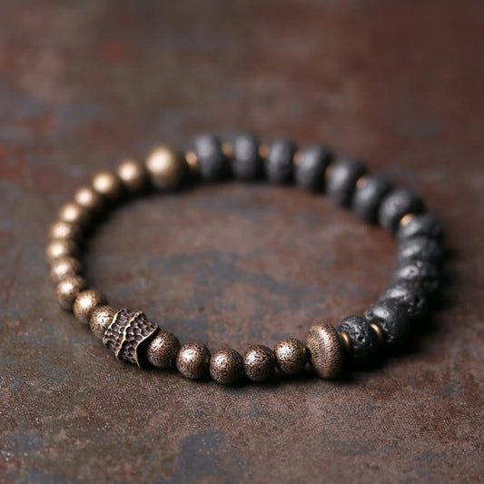 Buddhist Blessing Lava Rock Beads Adsorb Negative Energy Copper Bracelet