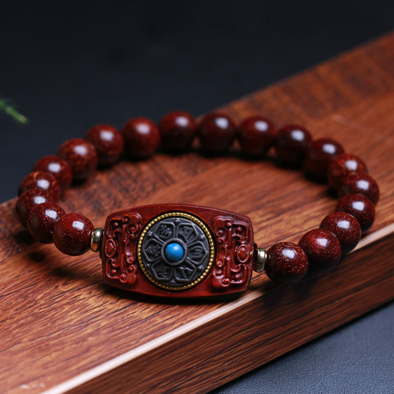 Buddhist Blessing Small Leaf Red Sandalwood Green Sandalwood Six True Words Peace Bracelet