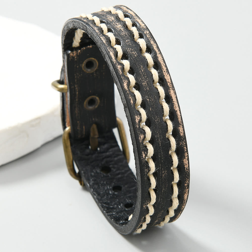 Buddhist Blessing Vintage Leather Adjustable Buckle Strengthen Bracelet