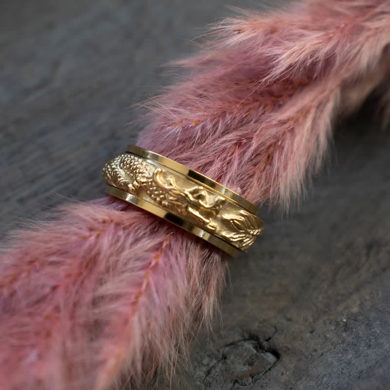 Buddhist Blessing Dragon Titanium Steel Stimulation Rotatable Ring