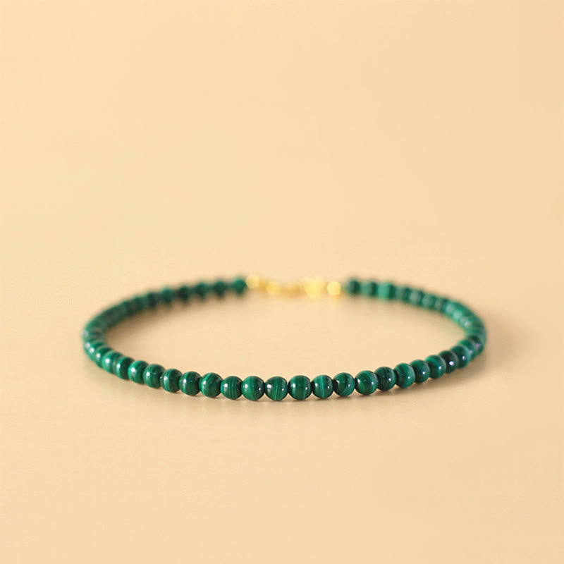Buddhist Blessing 4mm Natural Malachite Beads 14k Gold Plated Copper Anti-anxiety Bracelet