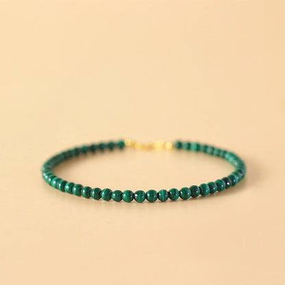 Buddhist Blessing 4mm Natural Malachite Beads 14k Gold Plated Copper Anti-anxiety Bracelet