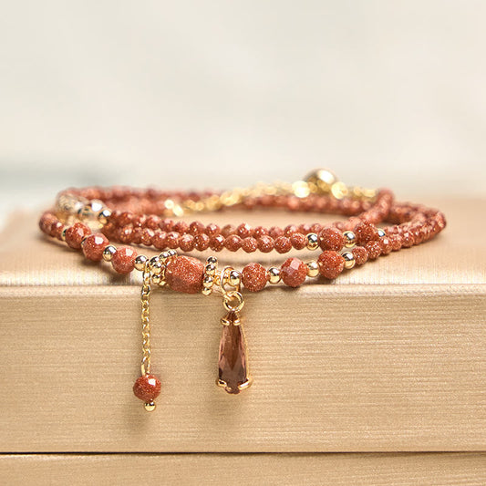 Buddhist Blessing Natural 2mm Goldstone Beads Positive Multi Layer Bracelet