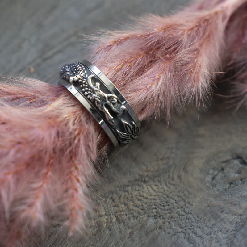 Buddhist Blessing Dragon Titanium Steel Stimulation Rotatable Ring