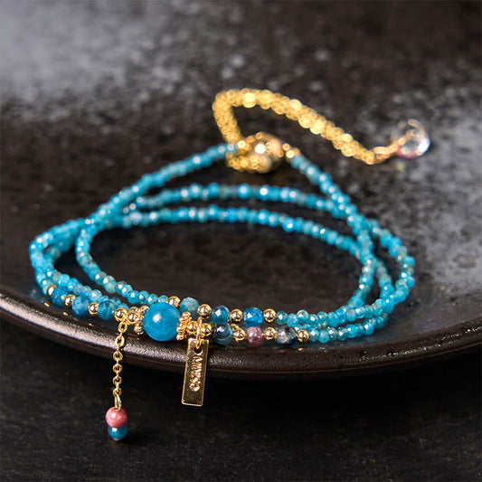 Buddha Stone 3mm Natural Apatite Ultra-thin Beads 14k Gold Plated Copper Creativity Triple Wrap Bracelet