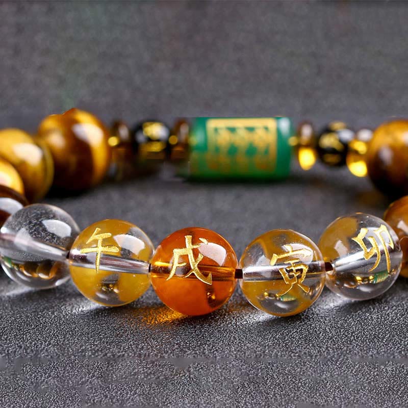 Buddhist Blessing Chinese Zodiac Tiger Eye White Crystal Courage Bracelet