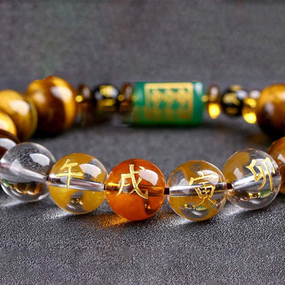Buddhist Blessing Chinese Zodiac Tiger Eye White Crystal Courage Bracelet