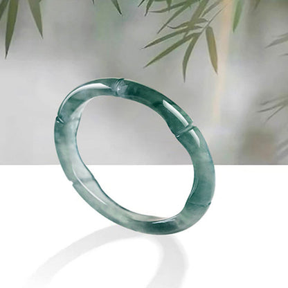 Buddhist Blessing Natural Jade Bamboo Prosperity Abundance Ring