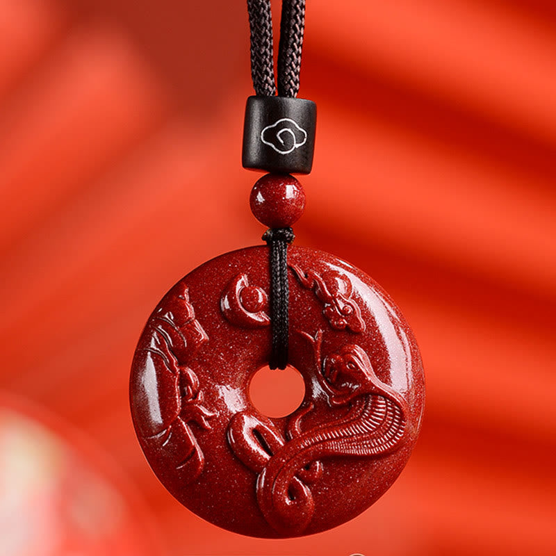 Buddhist Blessing Chinese Zodiac Cinnabar Peace Buckle Calm Necklace Pendant