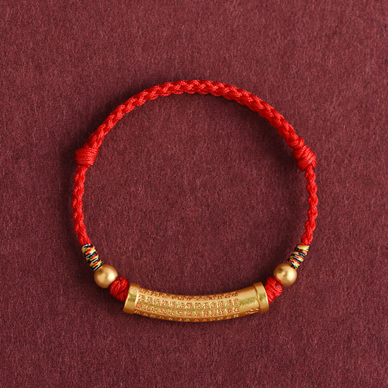 Buddhist Blessing Handmade Alloy Heart Sutra Protection Strength Rope Bracelet Anklet