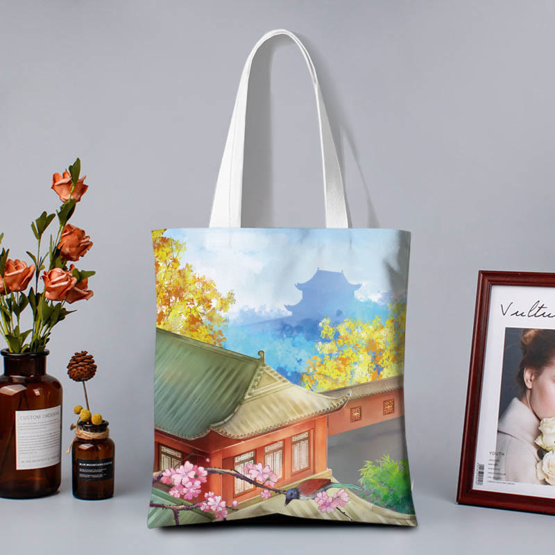 Buddhist Blessing Canvas Colourful Shoulder Bag