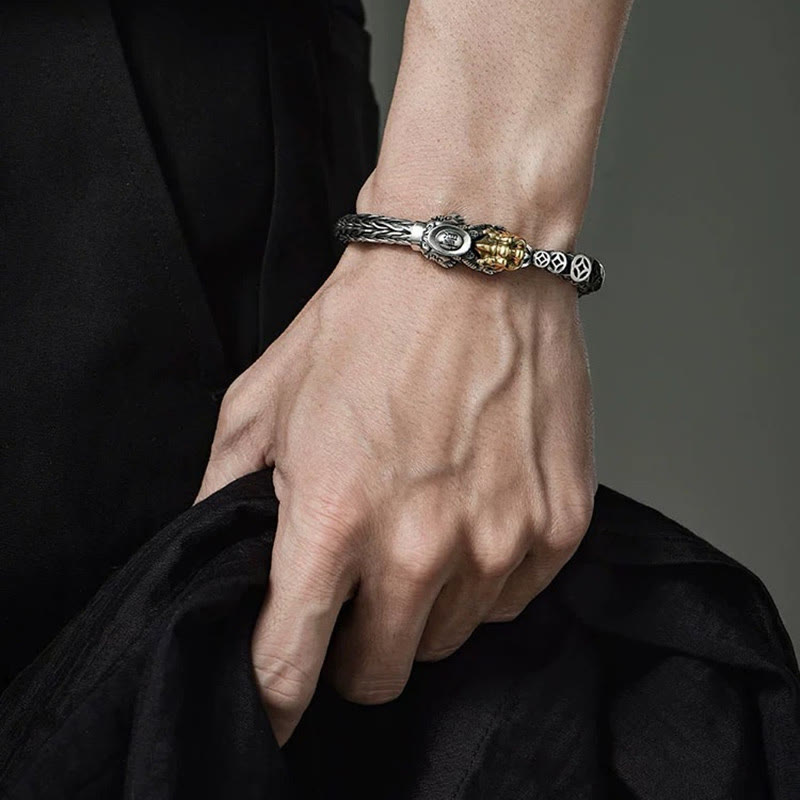 Buddhist Blessing 925 Sterling Silver PiXiu Copper Coins Ingot Wealth Bracelet Bangle