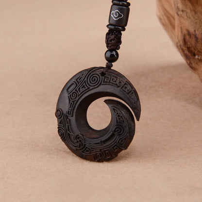 Buddhist Blessing Small Leaf Red Sandalwood Ebony Wood One's Luck Improves Design Patern Protection Necklace Pendant