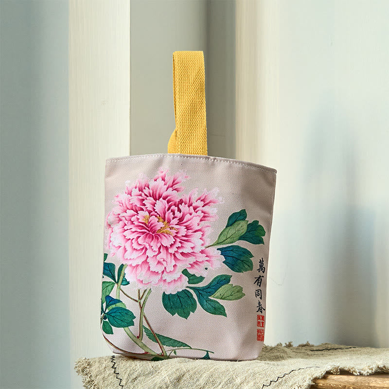 Buddhist Blessing Peony Canvas Handbag