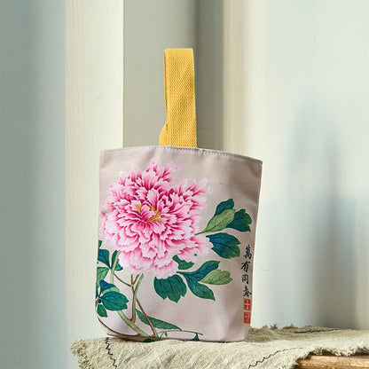 Buddhist Blessing Peony Canvas Handbag