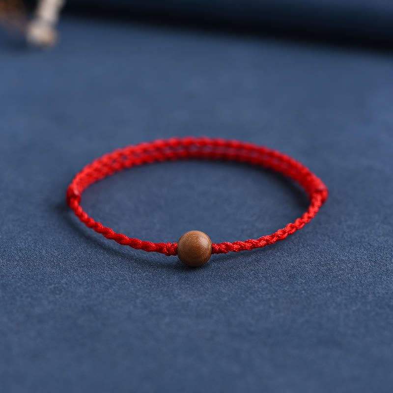 Buddhist Blessing Natural Peach Wood Bead Ward Off Evil Spirits Braided Bracelet